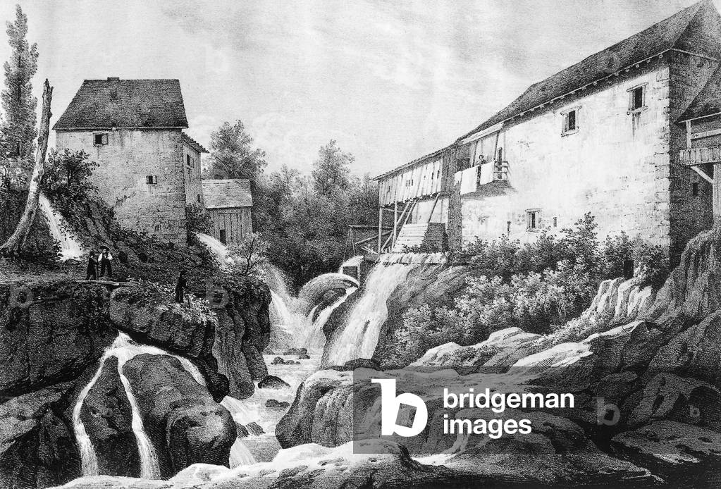 View of Gresy waterfall in Savoy, France, near Aix les Bains, engraving, c. 1830