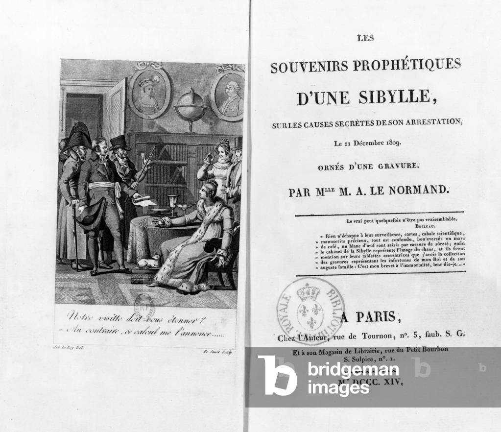 frontispiece of a book by Marie-Anne Le Normand, engraving, Paris, 1814