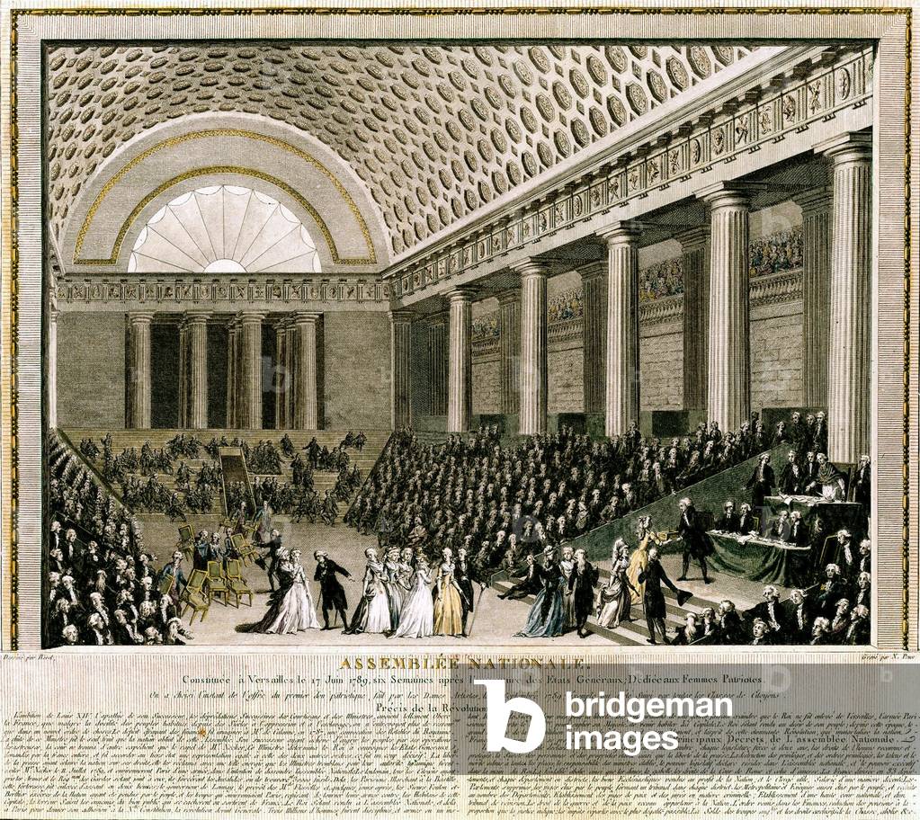 French Revolution : National assembly meeting of French deputees opened in Versailles during French revolution september 7, 1789 : 22 women are made deputees, engraving