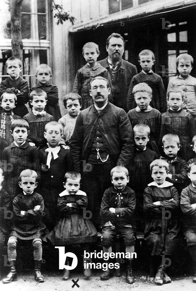 Class photo : French writer Jules Romains as a child (front row) at school in Paris c. 1890