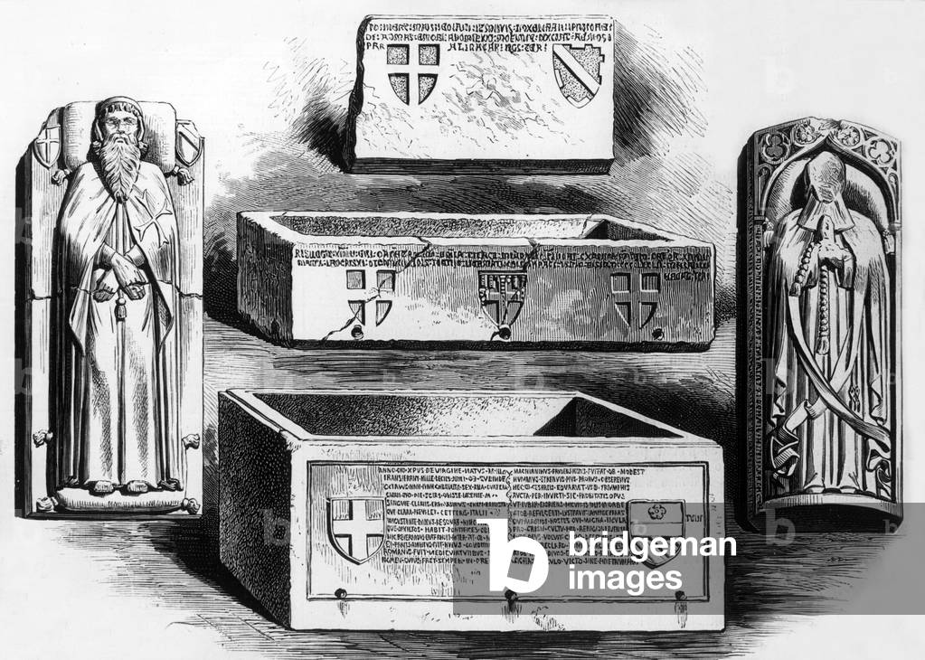 Coffin of Masters of Knights Hospitaller, engraving, 19th century