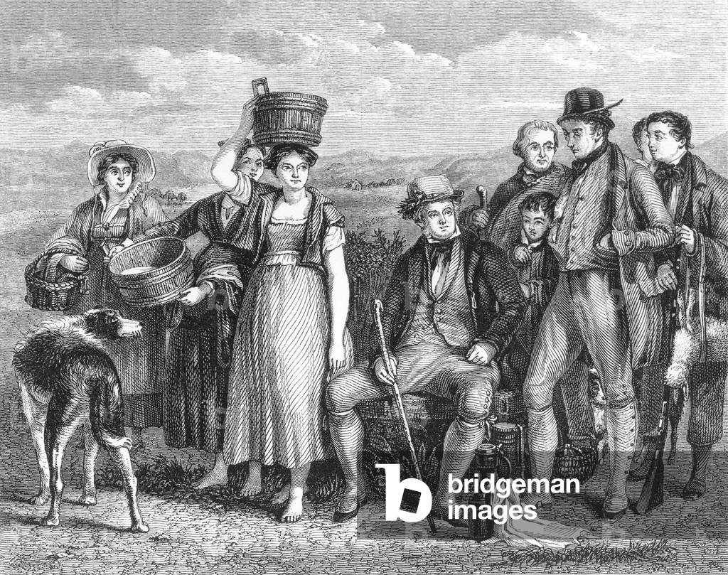 Scottish writer Sir Walter Scott with Abbotsford family, engraving after David Wilkie 1804