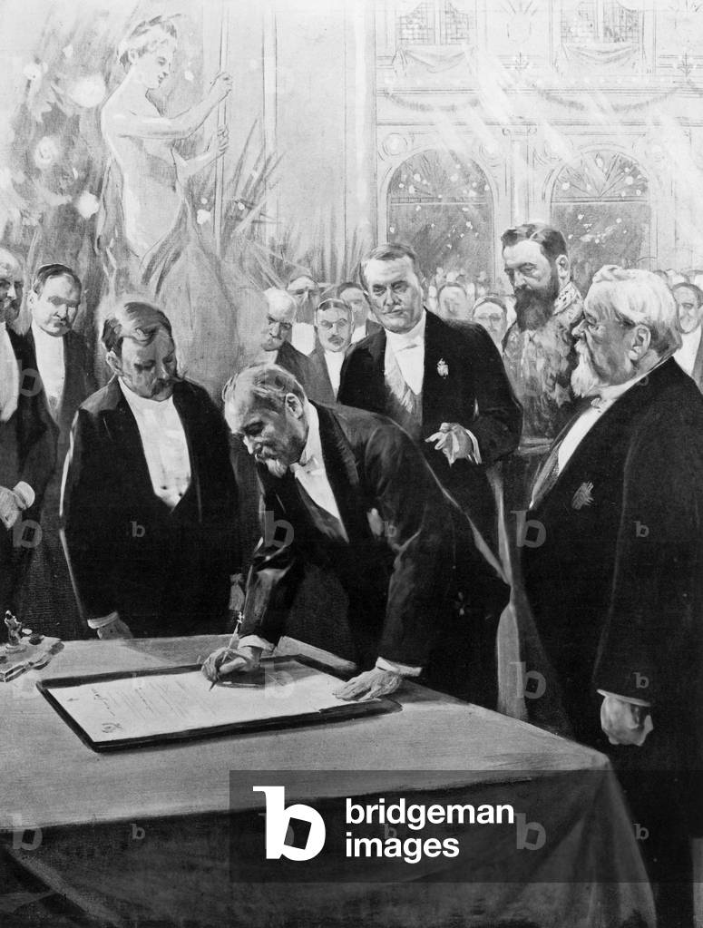 reception of new French president Raymond Poincare at Paris town hall 1913, drawing by Leon Fauret