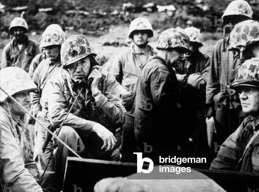 Lieutenant General Keller E. Rockey (1888-1870) commanding the Fifth Marine Division in the battle of Iwo Jima, february march 1945, photo by Colonel William Rockey