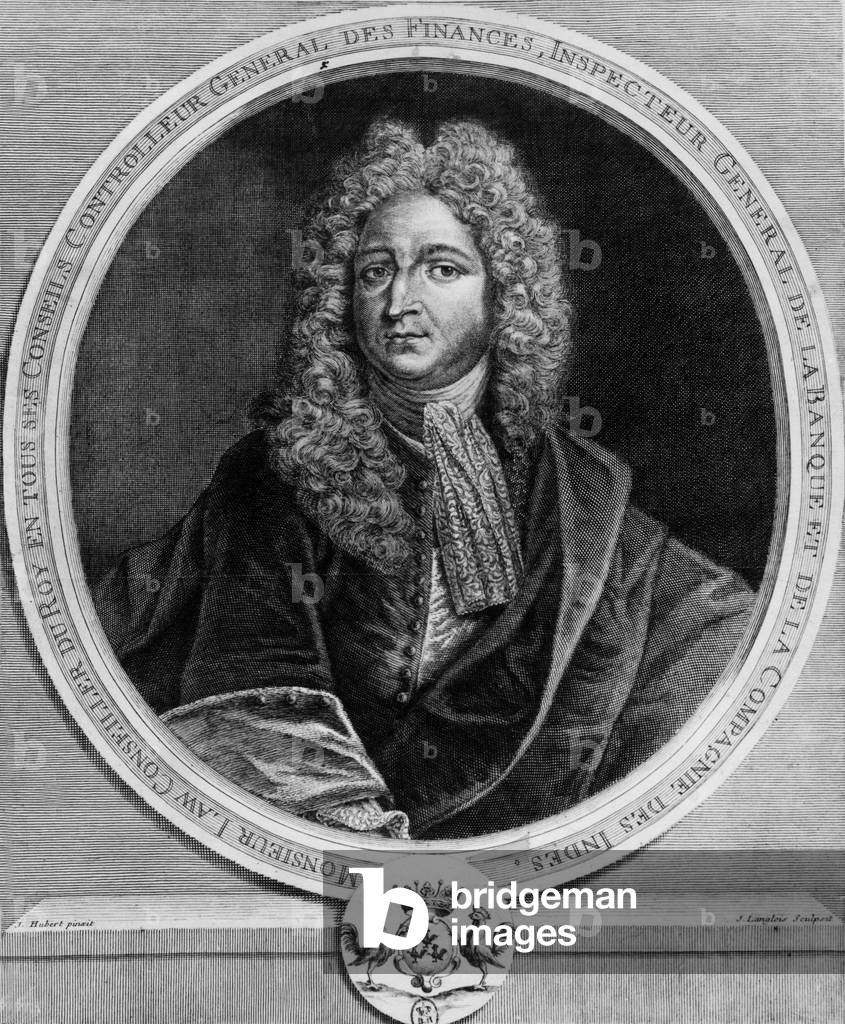 John Law (1671-1729) english economist inventor of banknote, engraving by Langlois after J.Hubert