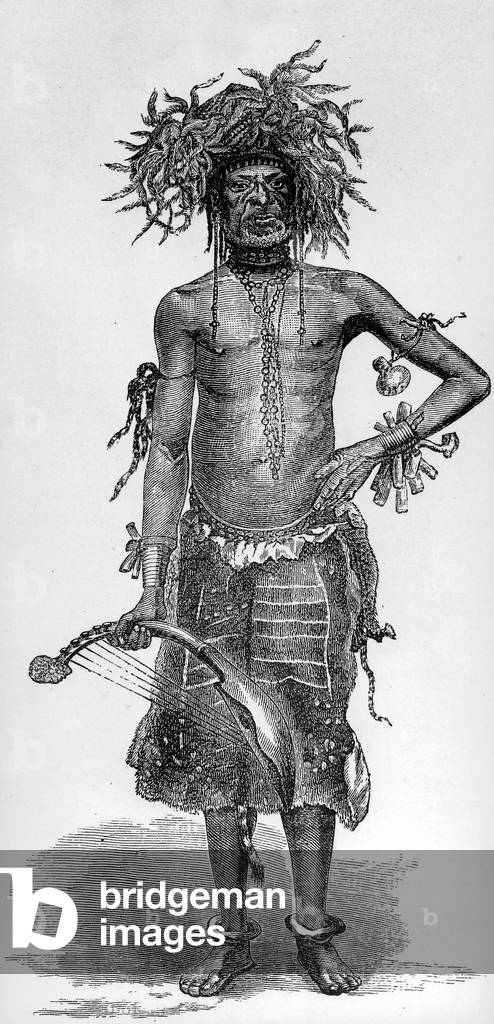 itinerant singer from Oubangui Chari (Central African Republic) in equatorial Africa, engraving, 19th century