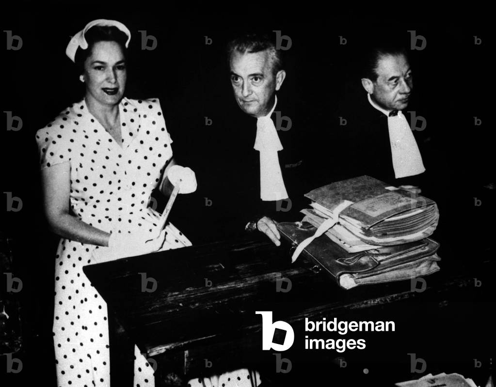 The Begum (fourth and last wife of shah AgaKhanIII) here during trial for the attack mugging and the theft robbery of her jewels that she suffered in Cairo in november 1958
