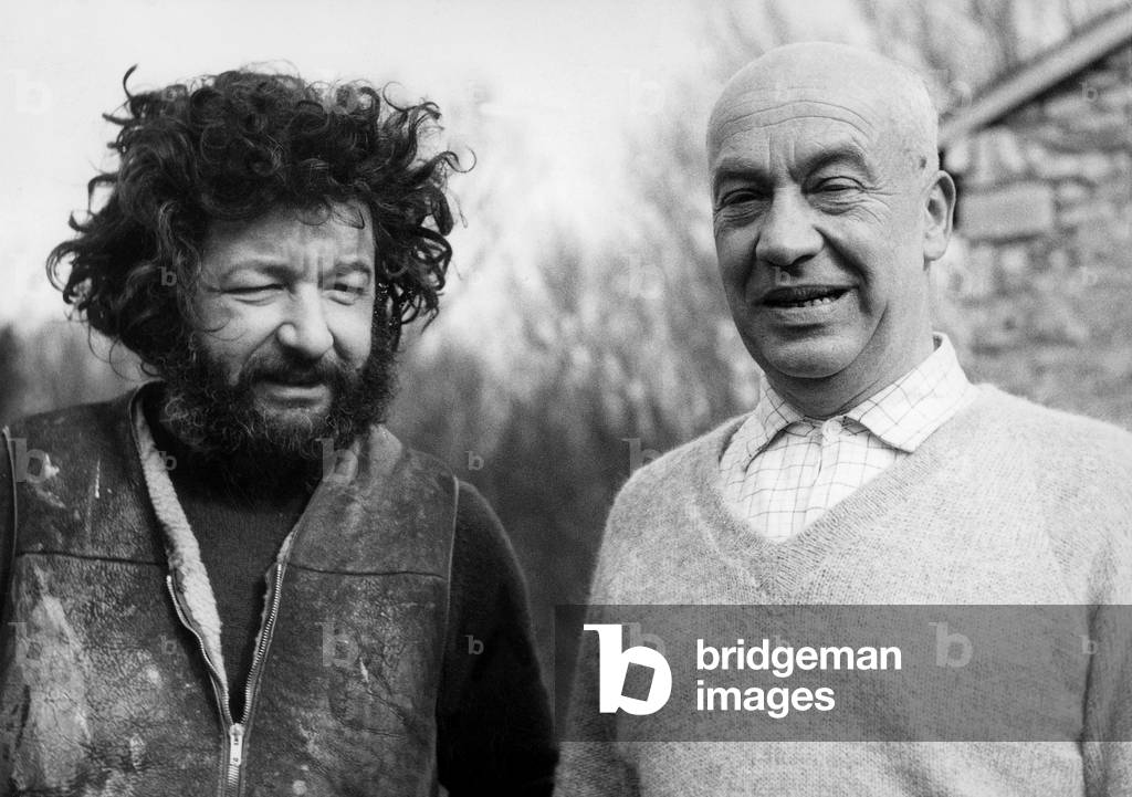Marcel Boulois and the artist Dado (dit Miodrag Djuric) in the 80's (b/w photo)
