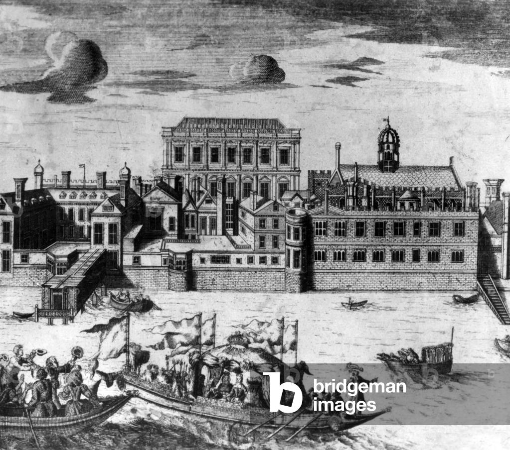 Part of White Hall palace in London to the Thames, engraving, 17th ce,tury
