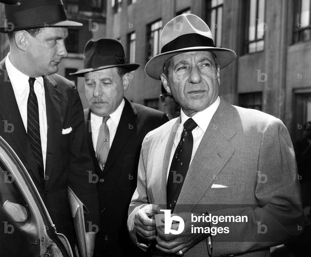 mafioso Frank Costello (r) with his lawyer Edward Bennett Williams (l) leaving court of new York on april 7, 1957