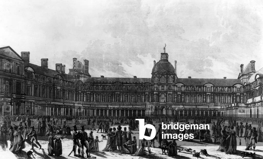 View of the square courtyard of the Louvre palace in Paris, c. 1801, engraving