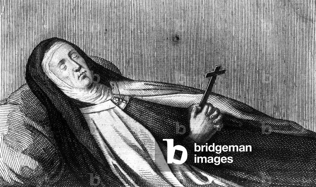 Mademoiselle Louise de la Valliere (Lavalliere, 1644-1710) she was the mistress of French king LouisXIV, here as Carmelite, engraving