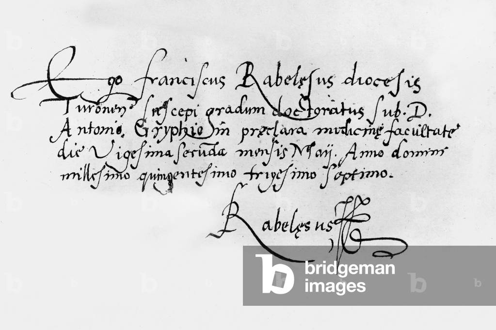 Hanwriting and signature of Francois Rabelais (1483?-1553) may 22, 1537