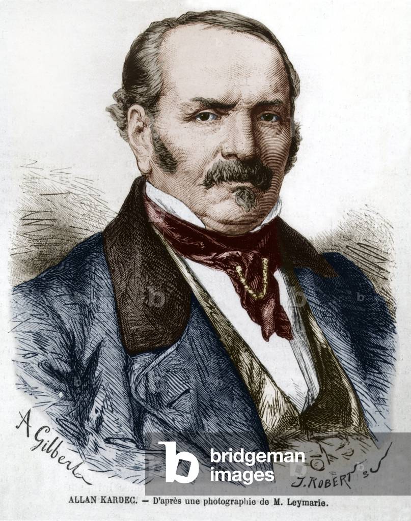 Allan Kardec (1804-1869) true name Hippolyte Leon Denisart-Rivail, inventor of spiritualism in France, engraving after a photo by Leymarie