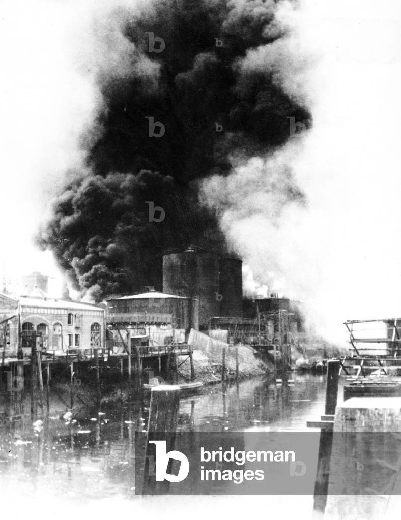 Allied bombings dropped over Hamburg destroying Rhenania-Ossag oil factory august 1944, photo NARA