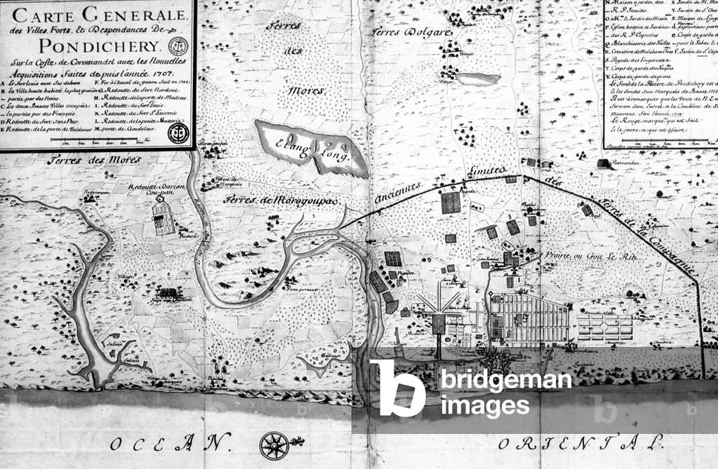 Map of Pondicherry and the French purchases made since 1707