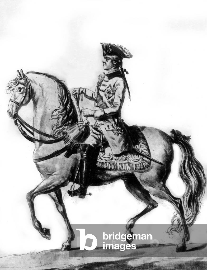Paul 1st (1754-1801) emperor of Russia in 1796-1801, on horse, engraving