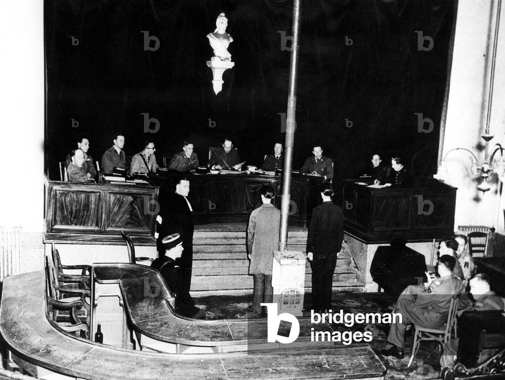 Roger Leroy and Jean Tournu during trial for treason and spying in military court in Cherbourg july 08, 1944