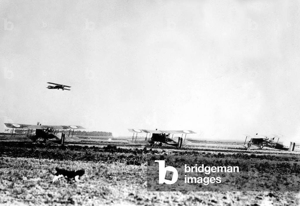 Biplanes ready for bombing mission c. 1916