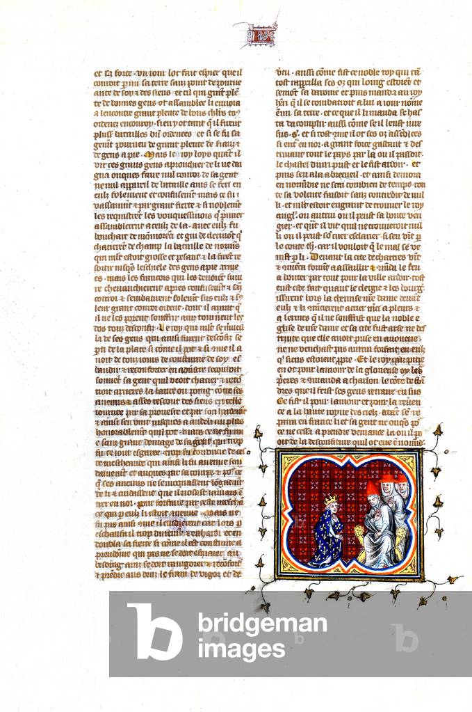 Louis VI, king of France, called the Big, Count of Vexin and Vermandois and Guy of Burgundy called pope CAlixte II is an illumination extracting from the French manuscript entitled Great chronicle of France of Charles V, dating c.1375-1380 and preserved in the BNF