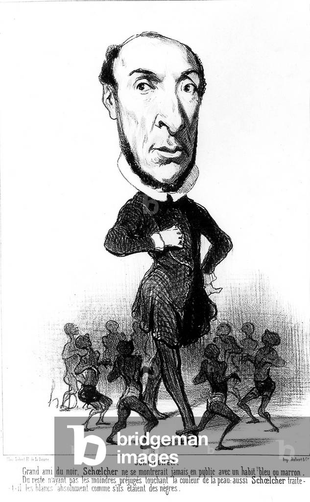 Victor Schoelcher (1804-1893) French politician, defender of the women rights, he was against death penalty and works for abolition of slavery in France in 1848, engraving, cartoon by Honore Daumier
