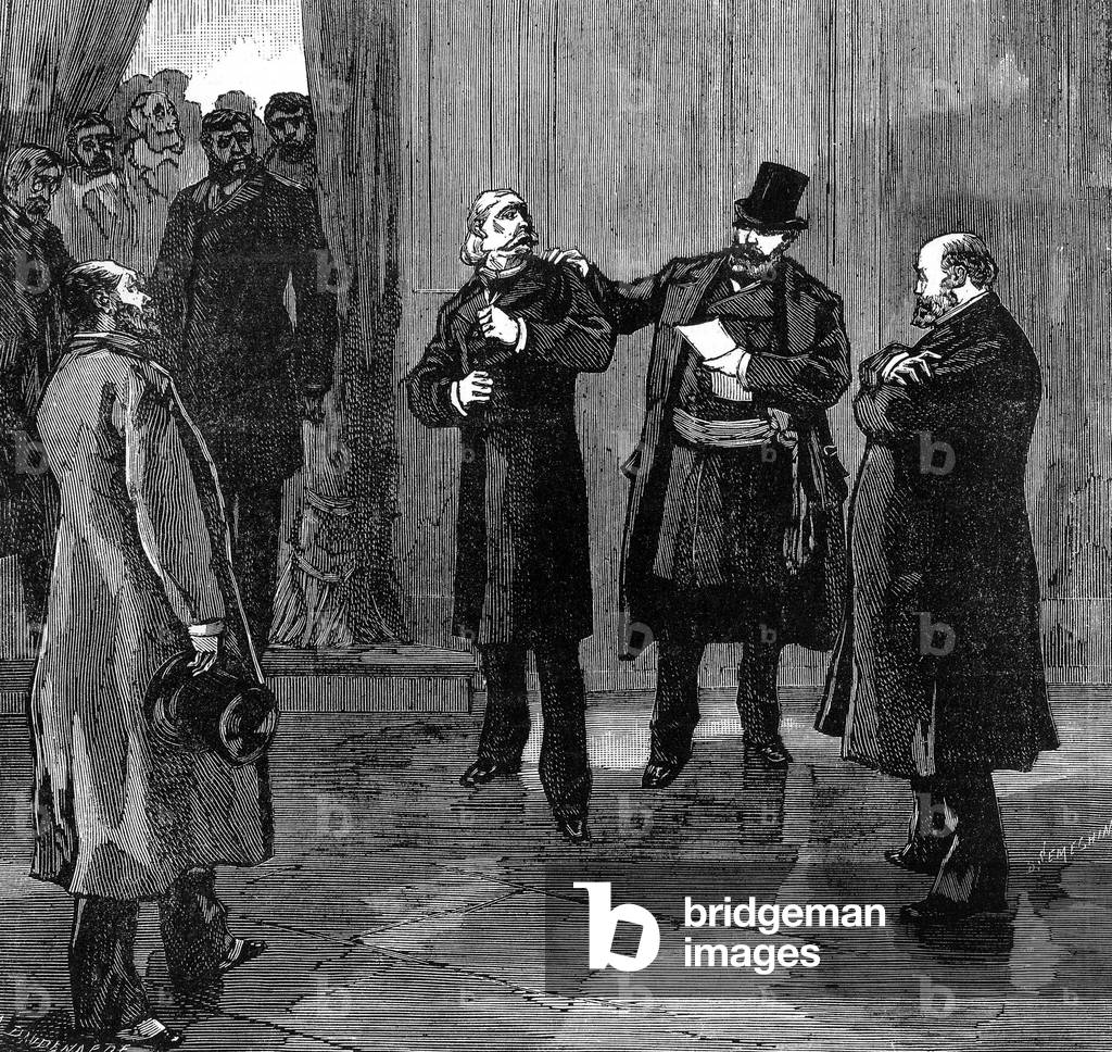 Arrest of Eugene Bontoux and Jules Feder during affair of crash in 1882, engraving