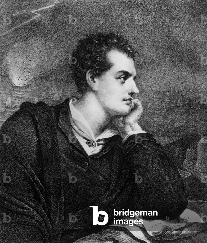 Lord George Gordon Byron (1788-1824) english poet, engraving by Maurin