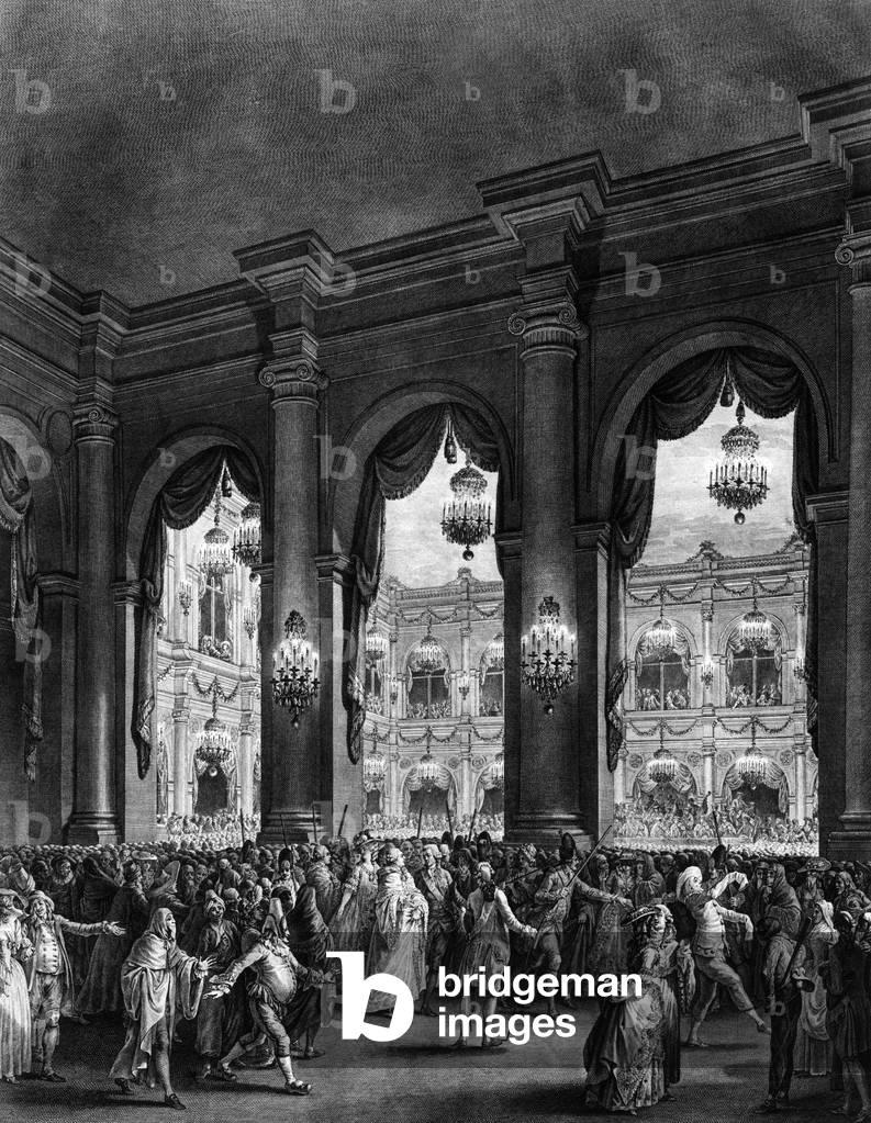 Celebration given to king Louis XVI and queen Marie-Antoinette by Paris town on january 23, 1782 to celebrate birth of Dauphin Louis (october 22, 1781), engraving