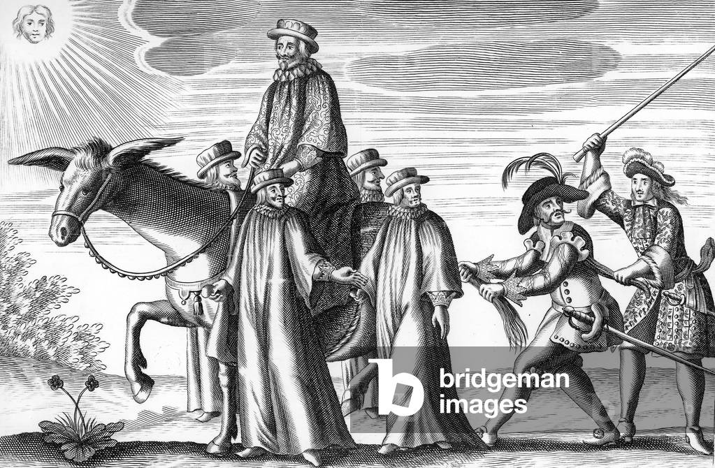 Apologies of Batteville to d'Estrade, satirical engraving about pope Alexander VII's ambassadors incident mid-17th century