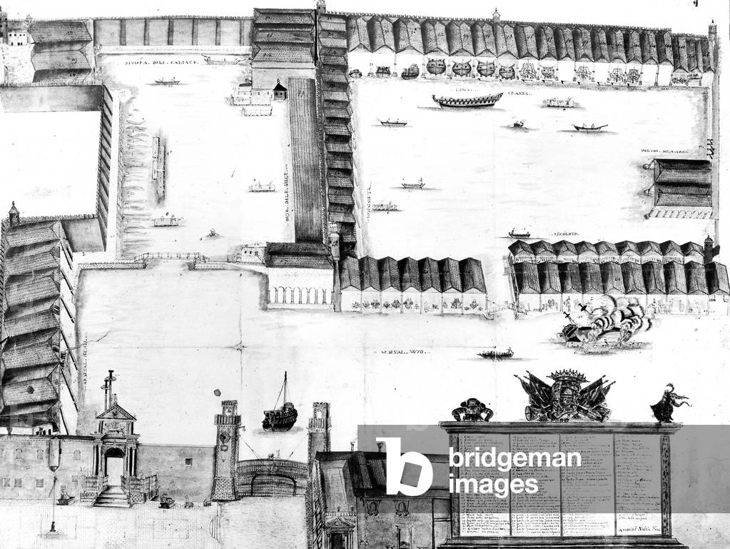 map of the old and the new naval shipyard ( Arsenale Nuovo ) in Venice, drawing by Antonio di Nadale between 1325 and 1473