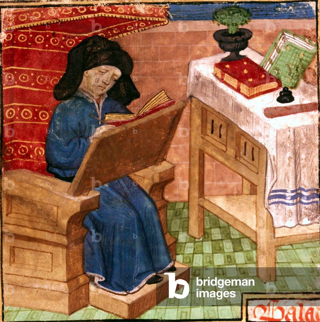 copyist in the middle ages, illumination, 15th century