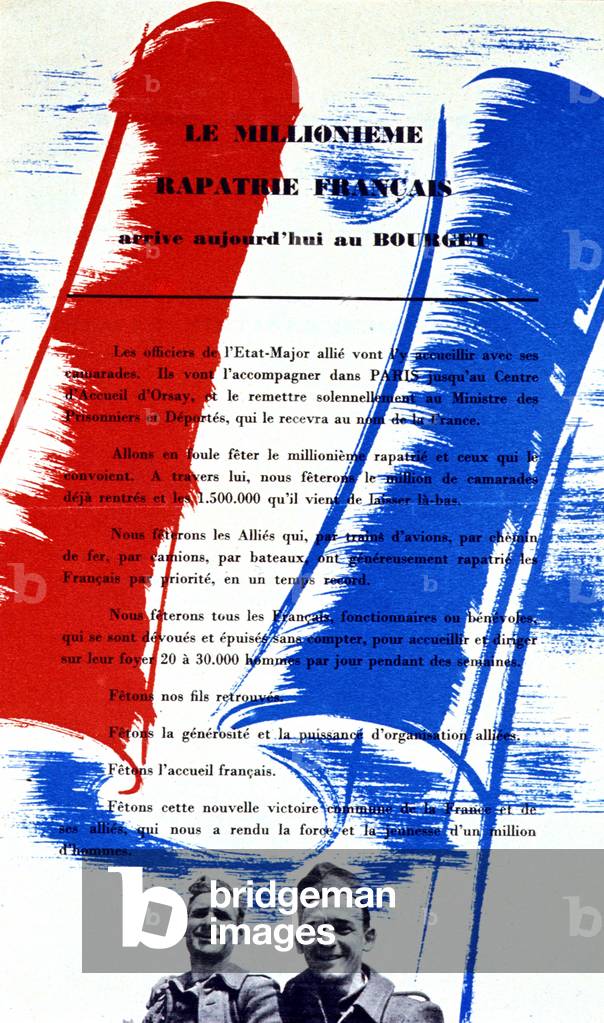 Propaganda poster by Vichy government about millionth rapatriated man, France, ww2