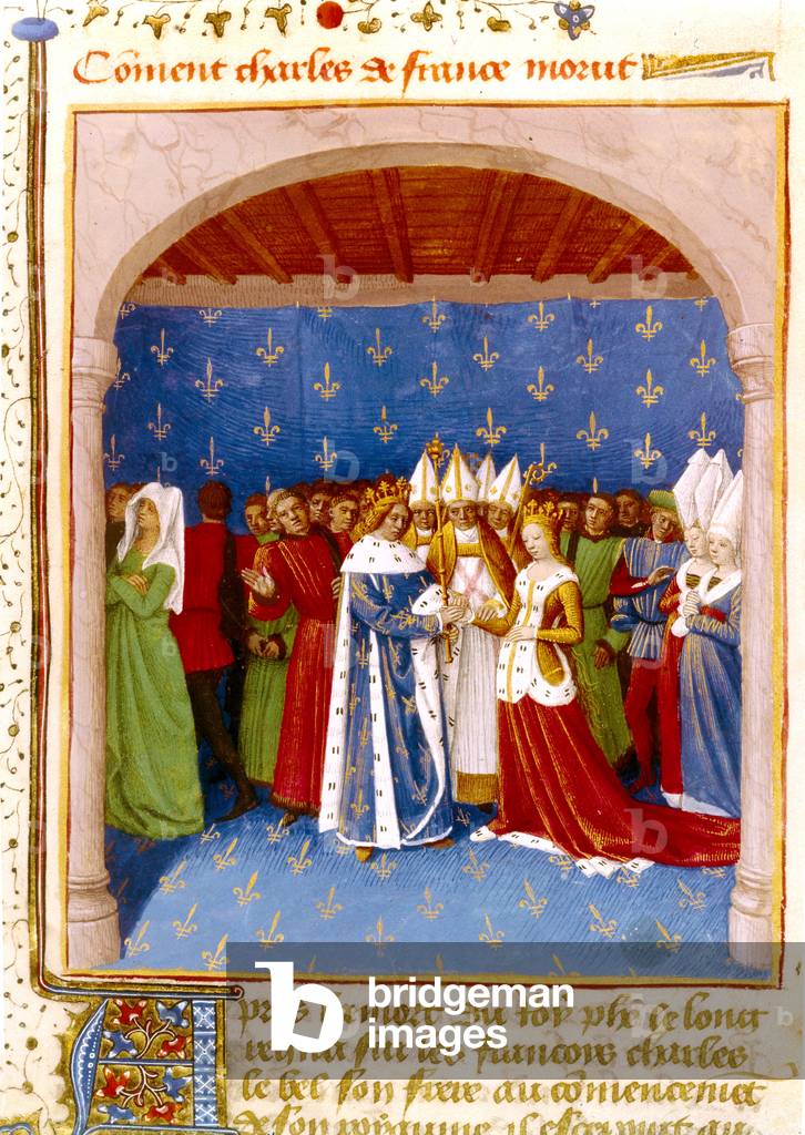 Wedding of French king Charles IV (1294-1328) with his 2nd wife Mary of Luxemburg on september 21, 1322, illumination by Jean Fouquet from 