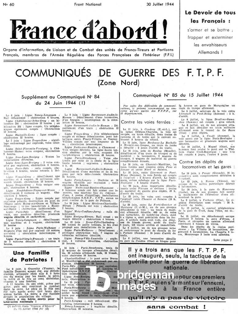 poster of the French resistance listing acts of sabotage against german forces july 30, 1944