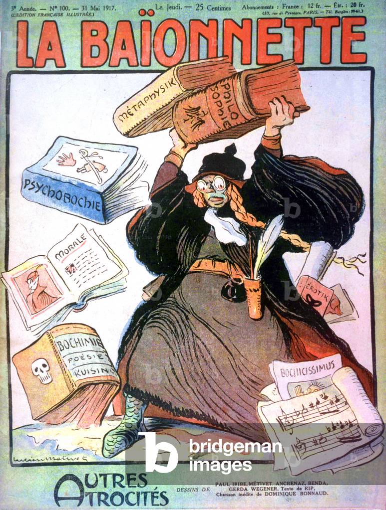 german barbaric acts, engraving published in French newspaper La Baionnette may 31, 1917