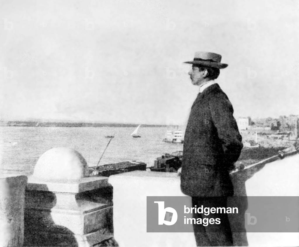 The French essayist, novelist and politician Maurice Barres (1862-1923) looking at the Nil in Louxor, before 1923