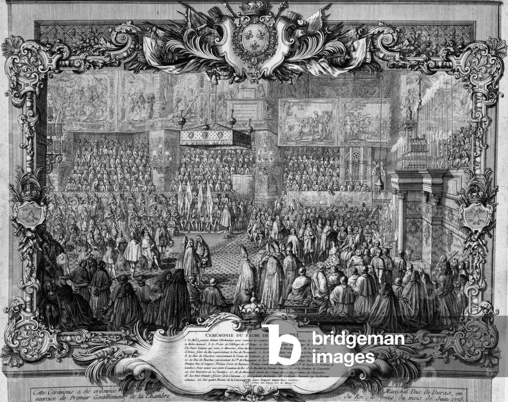 coronation of French king Louis XVI (1754-1793, king in 1774-1792) on june 11, 1775 in reims, engraving