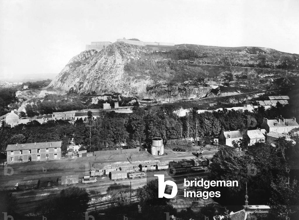 View of the mountain and the Fort Roule in Cherbourg, Normandy France 50's