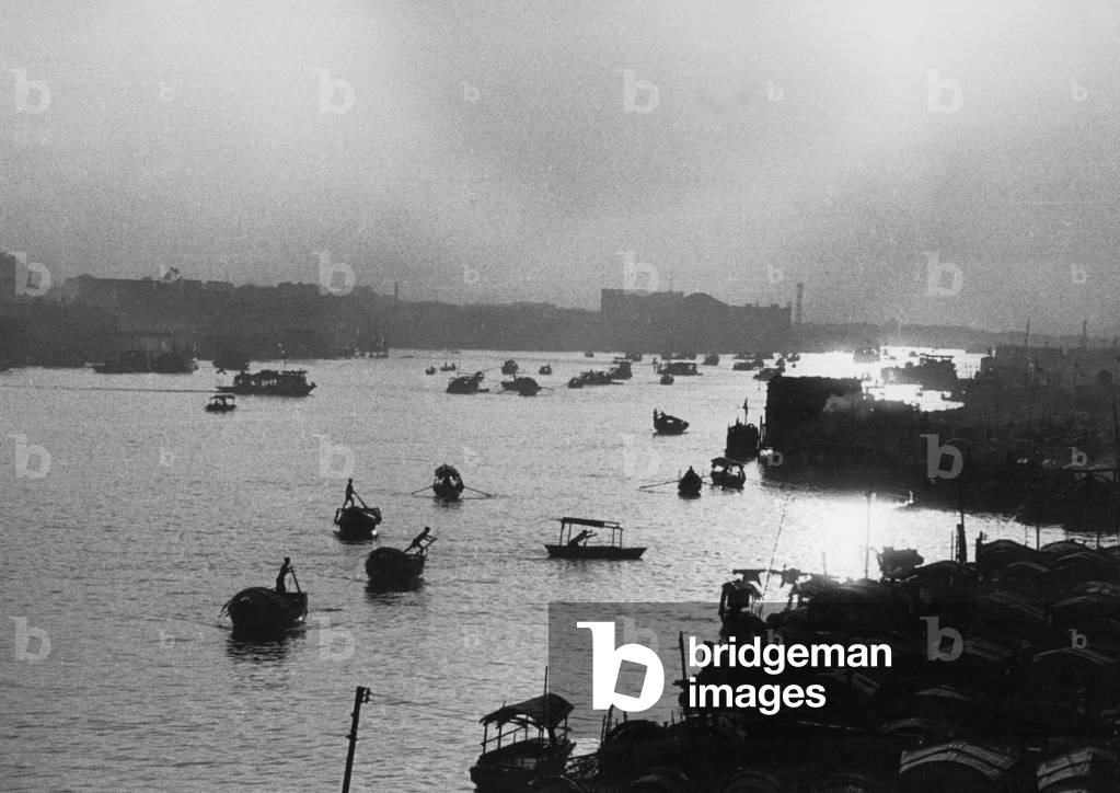 Sunset on he harbour in Shanghai China, c. 1925