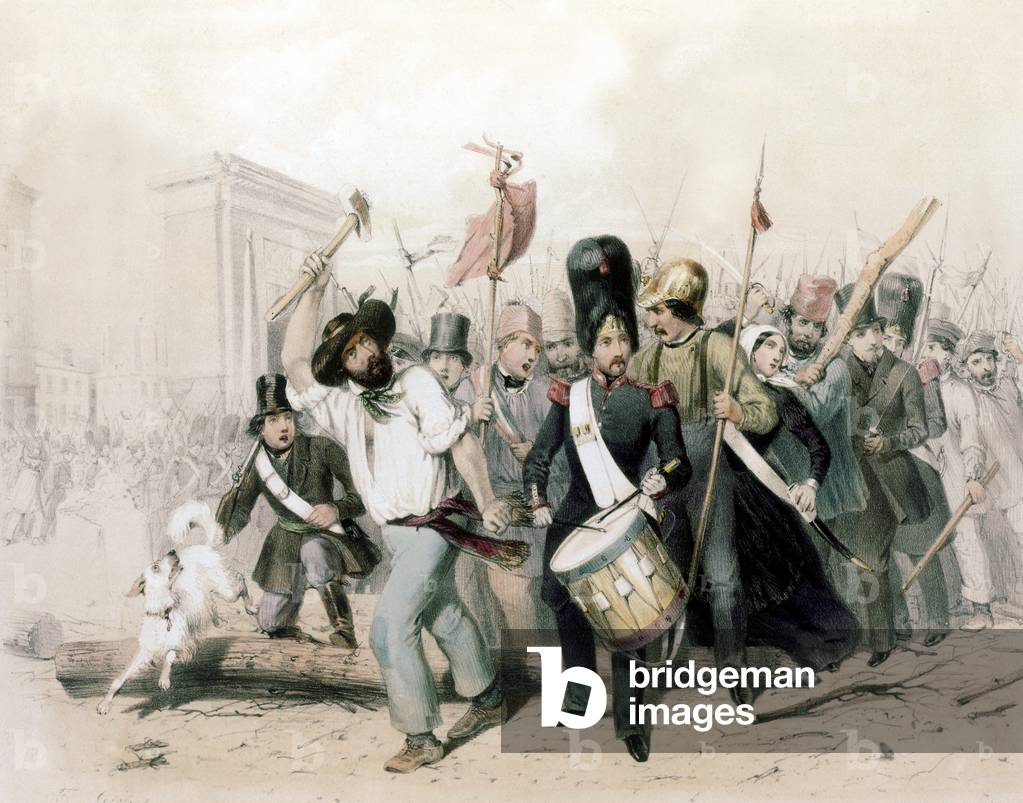 Revolution february 24, 1848 : civil war in Paris which led to proclamation of IInd Republic, engraving