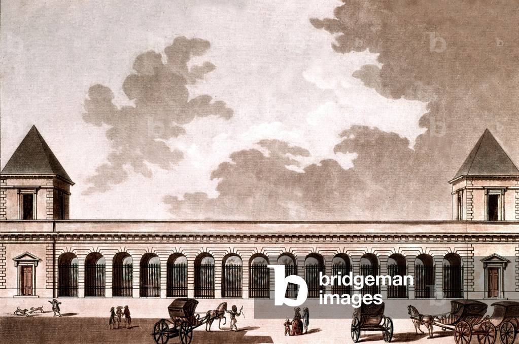 Entrance of the building of the government department in charge of public finance in Paris, engraving by Jean Francois Janinet, 1810