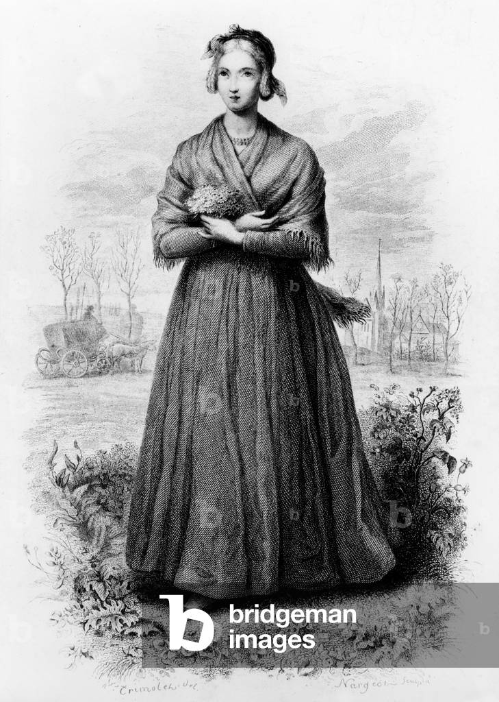 Fleur de Marie, character of book Les mysteres de Paris by Eugene Sue (1842-1843), engraving after a drawing by Crimolet