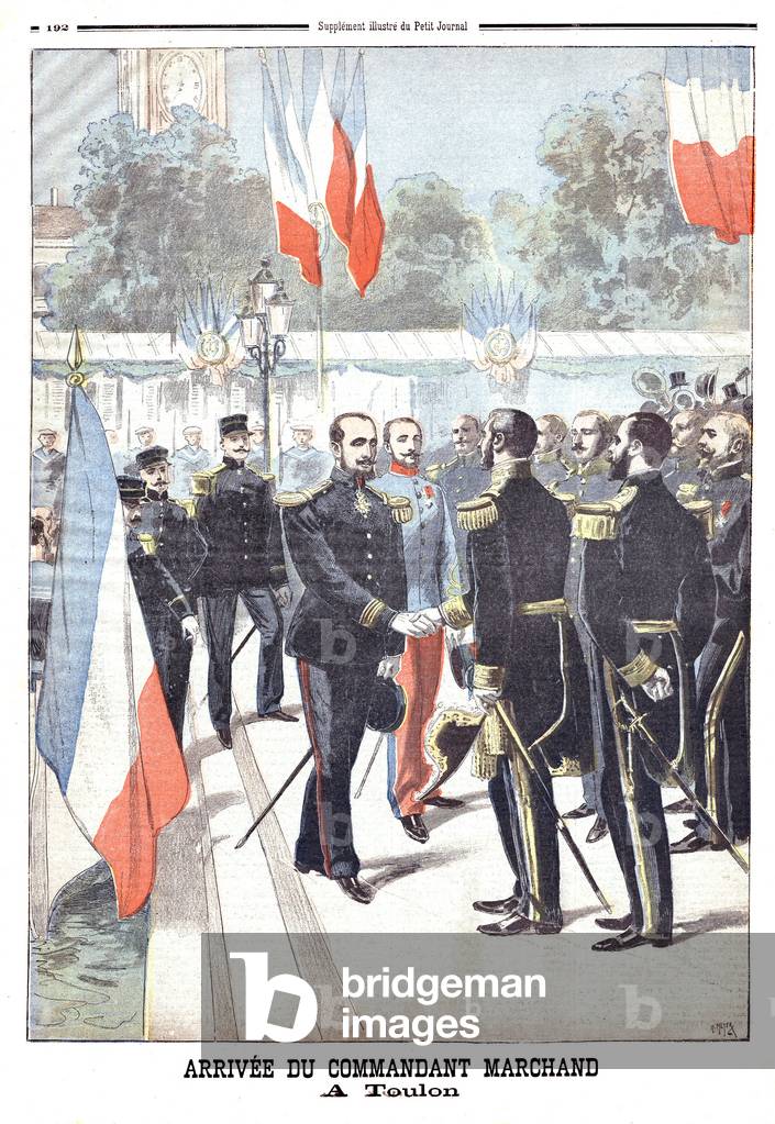 Arriving of Jean-Baptiste Marchand coming back from the Congo - Nile mission, illustration from French newspaper 