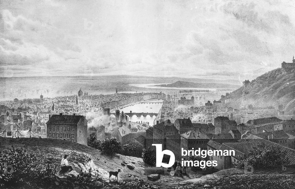 View of Lyon south-east of France from the top of Croix Rousse hill, engraving, c. 1830