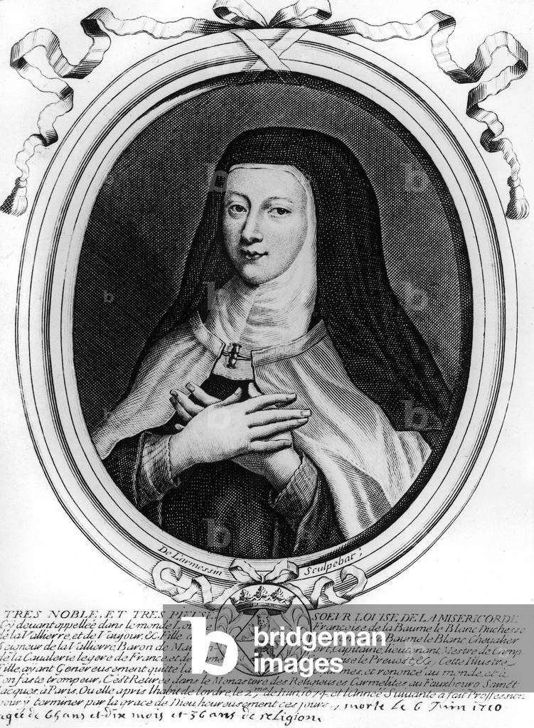 Mademoiselle Louise de la Valliere (Lavalliere, 1644-1710) she was the mistress of French king LouisXIV, here as Carmelite, engraving