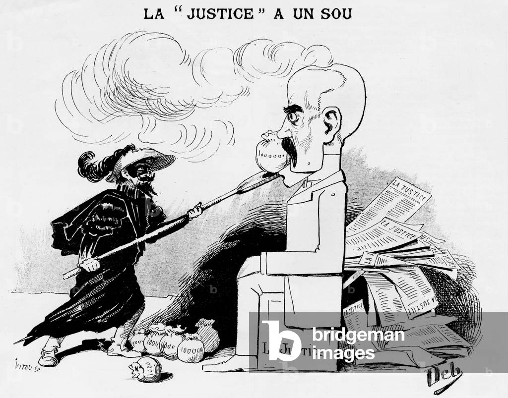 cartoon of French politician Georges Clemenceau during the Dreyfus affair, drawing by Deb publish in newspaper 
