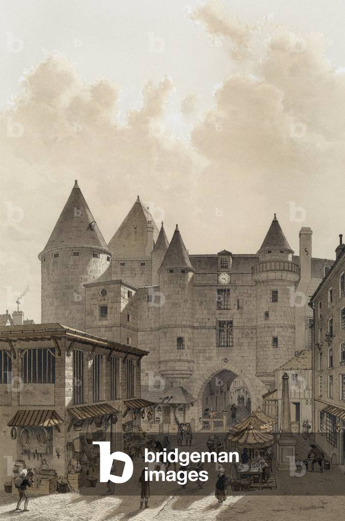 The big Chatelet in Paris from Saint Denis street in 1800, engraving by Ciceri after a drawing by Hoffbauer