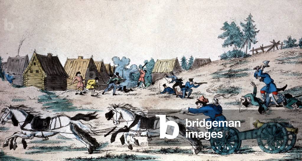 cartoon about the retreat of the army of French emperor Napoleon1st during the russian campaign , 1812