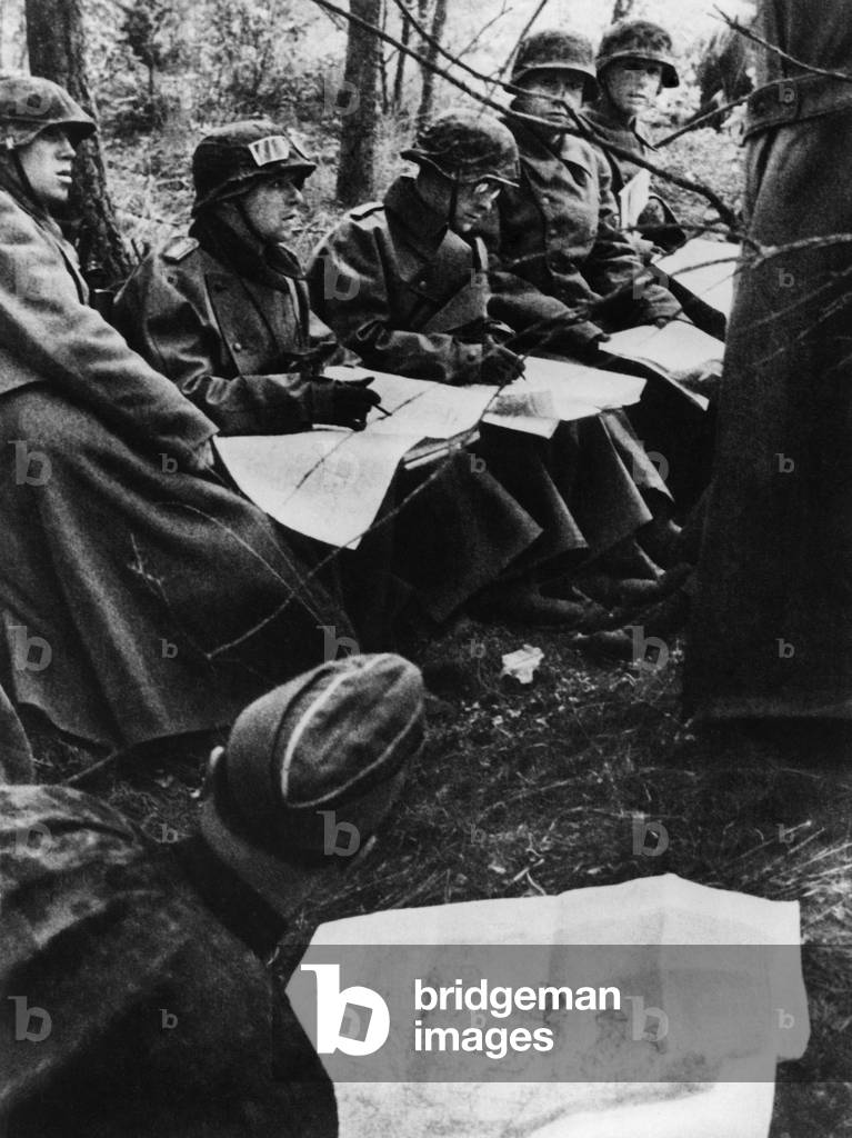 German officers in Belgium studying an attack plan in 1940 during World War II.