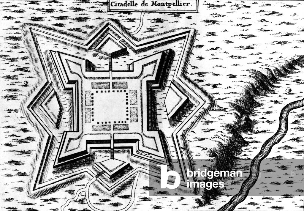 Montpellier, France : map of citadel (1624-1627), engraving, 17th century